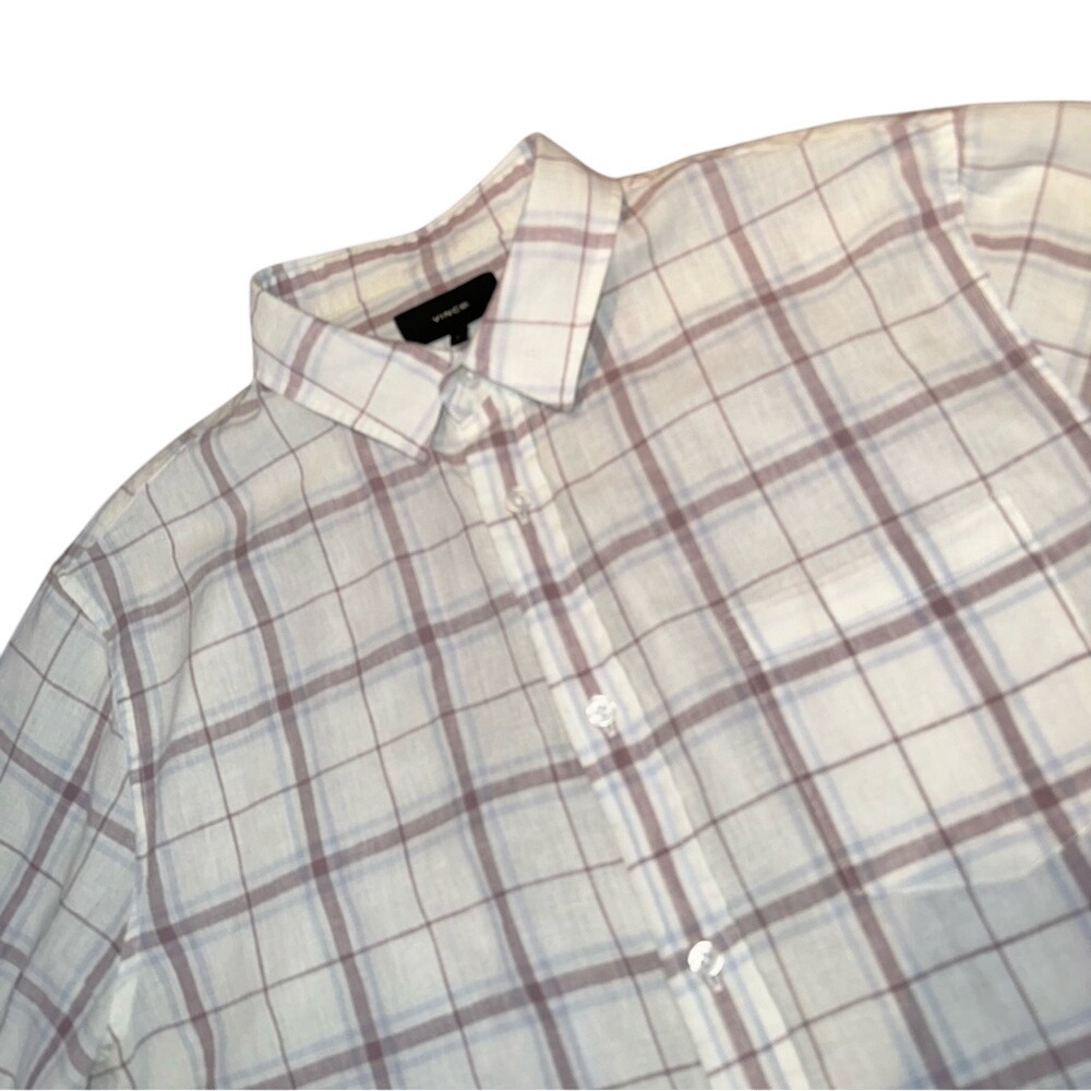 Vince Classic Fit‎ Shirt Men's Size Large Linen Blend Long Sleeve White Pane